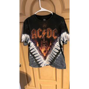 Vintage Liquid Blue Mens Tie Dye ACDC Hell's Bells Graphic Tee Black Size Medium